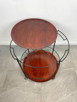 Teak & Black Metal Round Serving Cart Tray, Italy, 1960s-LYQ-1171494