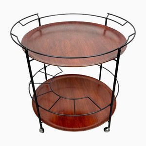 Teak & Black Metal Round Serving Cart Tray, Italy, 1960s-LYQ-1171494