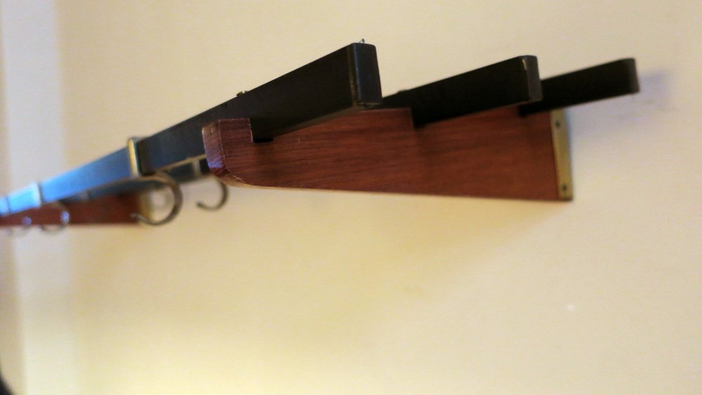 Teak, Brass and Black Metal Coat and Hat Rack, 1960s