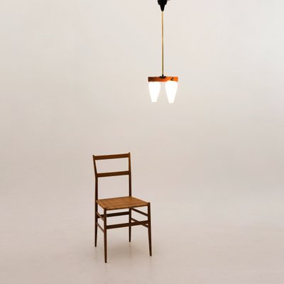 Teak, Brass and Opal Glass Chandelier, 1960s-EZ-864167