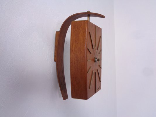 Teak & Brass Dugena Electric Wall Clock, Germany, 1960s-RDW-1797546