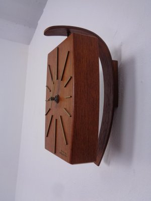 Teak & Brass Dugena Electric Wall Clock, Germany, 1960s-RDW-1797546