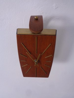 Teak & Brass Dugena Electric Wall Clock, Germany, 1960s-RDW-1797546