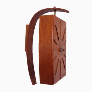 Teak & Brass Dugena Electric Wall Clock, Germany, 1960s-RDW-1797546