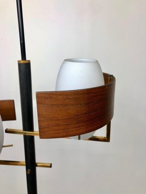 Teak, Brass & Opaline Glass Pendant Light, Italy, 1960s-LYQ-1171576