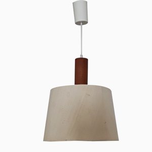 Teak Ceiling Lamp with Beige Wool Shade, 1970s-HOI-845252