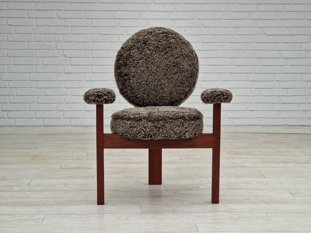 Teak Danish Model Medalie Armchairs in Sheepskin and Teak by Bent Møller Jepsen, 1960s, Set of 2