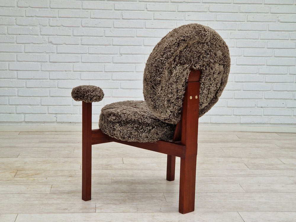 Teak Danish Model Medalie Armchairs in Sheepskin and Teak by Bent Møller Jepsen, 1960s, Set of 2