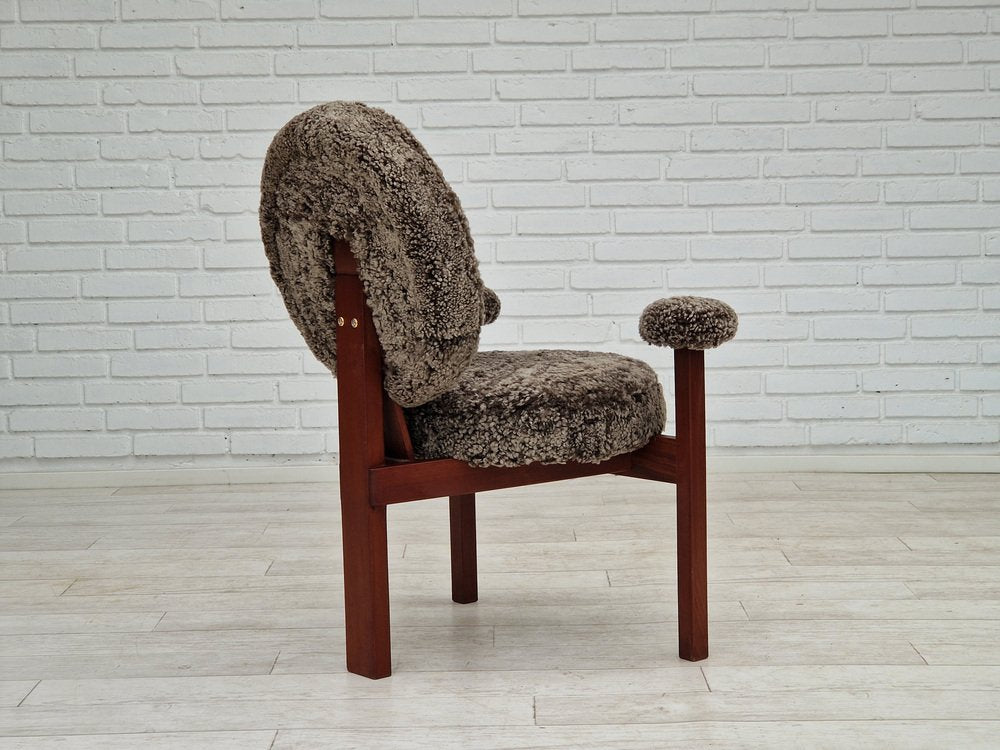 Teak Danish Model Medalie Armchairs in Sheepskin and Teak by Bent Møller Jepsen, 1960s, Set of 2