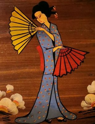 Teak Decorative Panels with Japanese Kimono Figures, Set of 3-QRS-1050557