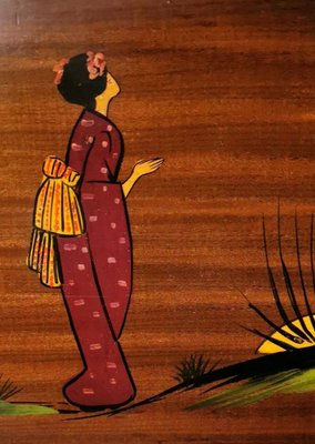 Teak Decorative Panels with Japanese Kimono Figures, Set of 3-QRS-1050557