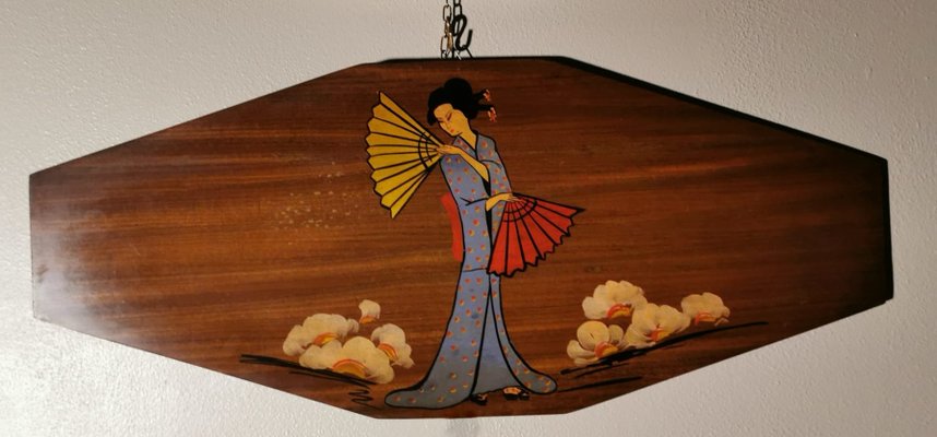 Teak Decorative Panels with Japanese Kimono Figures, Set of 3-QRS-1050557