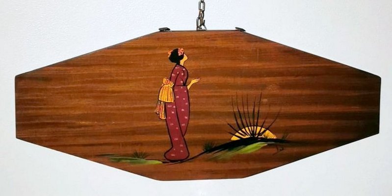 Teak Decorative Panels with Japanese Kimono Figures, Set of 3-QRS-1050557