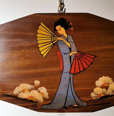 Teak Decorative Panels with Japanese Kimono Figures, Set of 3-QRS-1050557