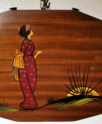 Teak Decorative Panels with Japanese Kimono Figures, Set of 3-QRS-1050557