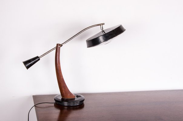 Teak Desk and Black Lacquered Metal Lamp Model President by Fase, 1960s-EMB-1758739