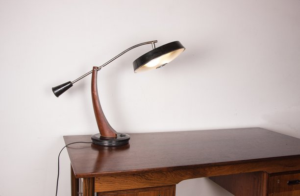 Teak Desk and Black Lacquered Metal Lamp Model President by Fase, 1960s-EMB-1758739