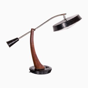 Teak Desk and Black Lacquered Metal Lamp Model President by Fase, 1960s-EMB-1758739