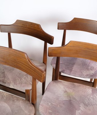 Teak Dining Chairs with Grey Fabric Seats by Hans Olsen, 1960s, Set of 4-UY-1425734