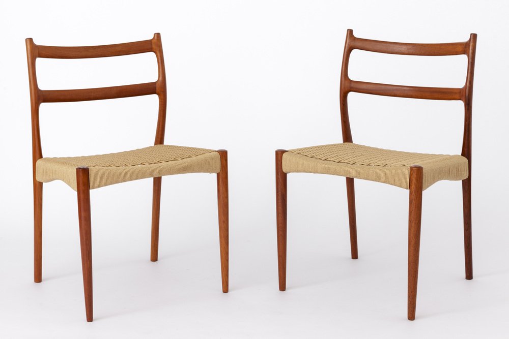 Teak Dining Chairs with Papercord Seats by Søren Ladefoged, 1960s, Set of 2