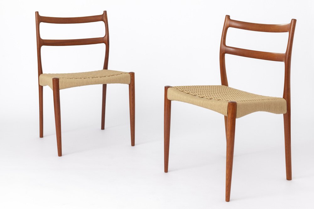 Teak Dining Chairs with Papercord Seats by Søren Ladefoged, 1960s, Set of 2