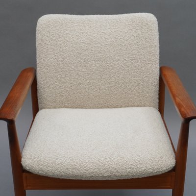 Teak Diplomat Chair in White Bouclé Fabric by Finn Juhl for France & Son-RST-1262729