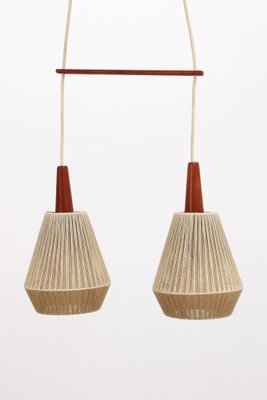 Teak Hanging Lamp with 2 Shades, Sweden, 1960s-EZZ-1736074