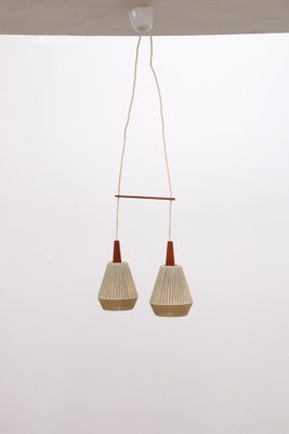 Teak Hanging Lamp with 2 Shades, Sweden, 1960s-EZZ-1736074