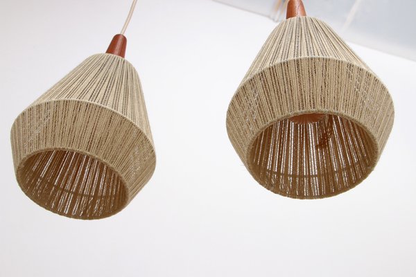 Teak Hanging Lamp with 2 Shades, Sweden, 1960s-EZZ-1736074