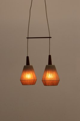 Teak Hanging Lamp with 2 Shades, Sweden, 1960s-EZZ-1736074