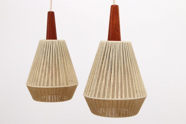 Teak Hanging Lamp with 2 Shades, Sweden, 1960s-EZZ-1736074