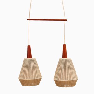 Teak Hanging Lamp with 2 Shades, Sweden, 1960s-EZZ-1736074