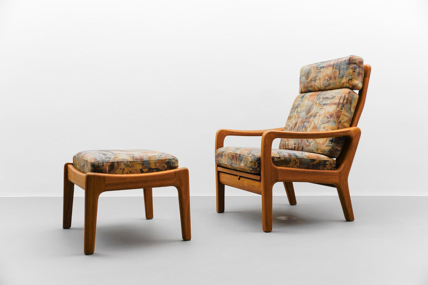 Teak Highback Armchair and Stool by Juul Kristensen, 1960s, Set of 2