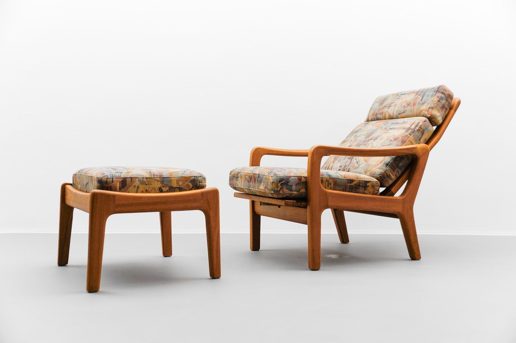 Teak Highback Armchair and Stool by Juul Kristensen, 1960s, Set of 2