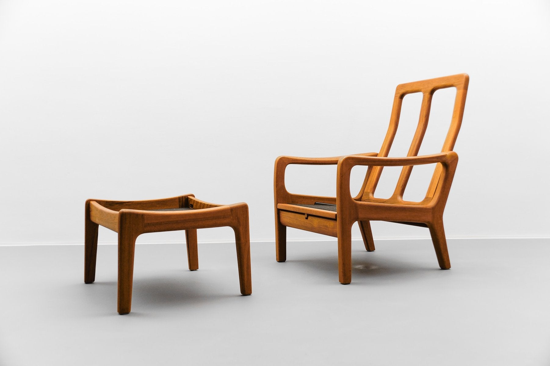 Teak Highback Armchair and Stool by Juul Kristensen, 1960s, Set of 2