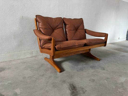 Teak & Leather Armchair, Sofa & Ottoman by Söda Galvano, 1960s, Set of 4-EBP-2016660