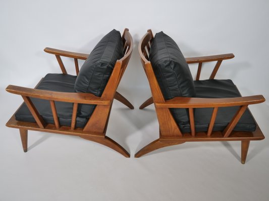 Teak & Leather Lounge Chair Set, 1960s, Set of 2-LVS-900004