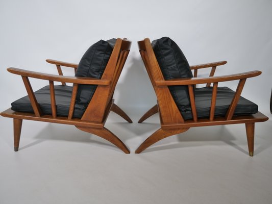 Teak & Leather Lounge Chair Set, 1960s, Set of 2-LVS-900004