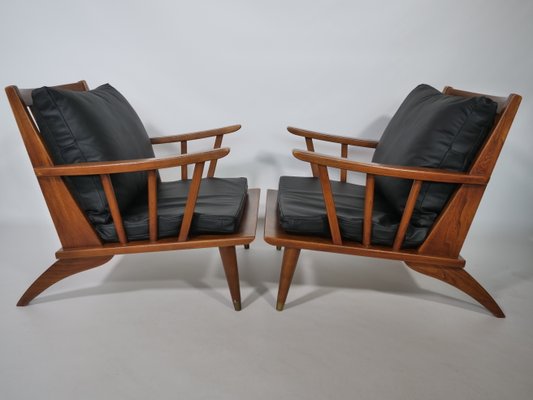 Teak & Leather Lounge Chair Set, 1960s, Set of 2-LVS-900004