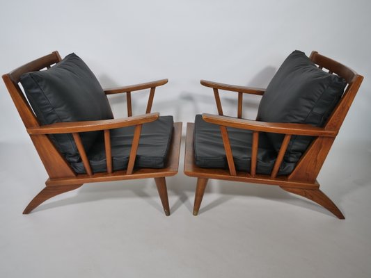 Teak & Leather Lounge Chair Set, 1960s, Set of 2-LVS-900004