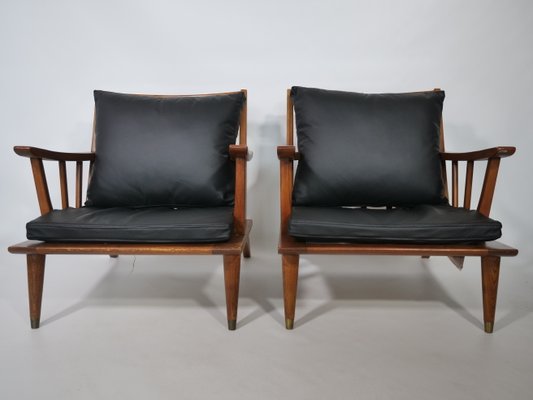 Teak & Leather Lounge Chair Set, 1960s, Set of 2-LVS-900004