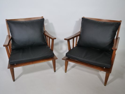 Teak & Leather Lounge Chair Set, 1960s, Set of 2-LVS-900004