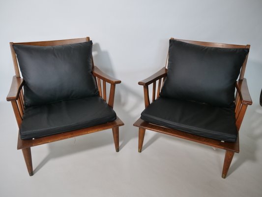 Teak & Leather Lounge Chair Set, 1960s, Set of 2-LVS-900004