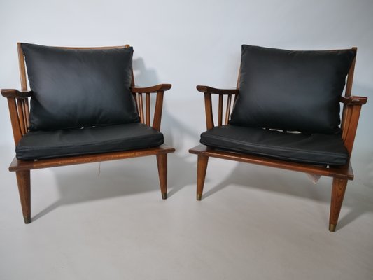 Teak & Leather Lounge Chair Set, 1960s, Set of 2-LVS-900004