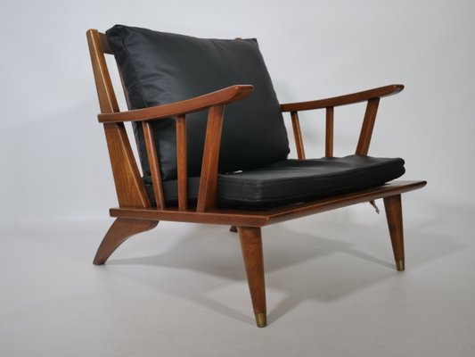 Teak & Leather Lounge Chair Set, 1960s, Set of 2-LVS-900004