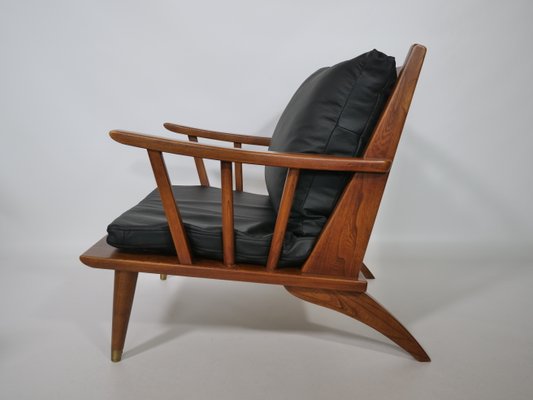 Teak & Leather Lounge Chair Set, 1960s, Set of 2-LVS-900004