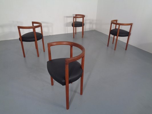 Teak & Leather Model 195 Dining Chairs by Ole Gjerløv-Knudsen & Torben Lind for France & Søn / France & Daverkosen, 1960s, Set of 4-RDW-772010