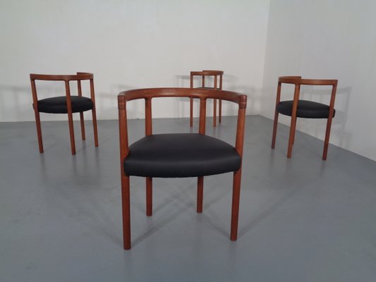 Teak & Leather Model 195 Dining Chairs by Ole Gjerløv-Knudsen & Torben Lind for France & Søn / France & Daverkosen, 1960s, Set of 4-RDW-772010