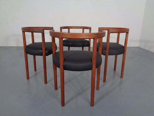 Teak & Leather Model 195 Dining Chairs by Ole Gjerløv-Knudsen & Torben Lind for France & Søn / France & Daverkosen, 1960s, Set of 4