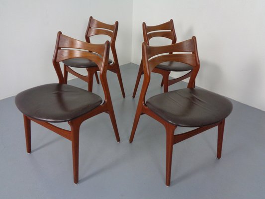 Teak & Leather Model 310 Dining Chairs by Erik Buch for Chr. Christensen, Set of 4, 1960s-RDW-1334352